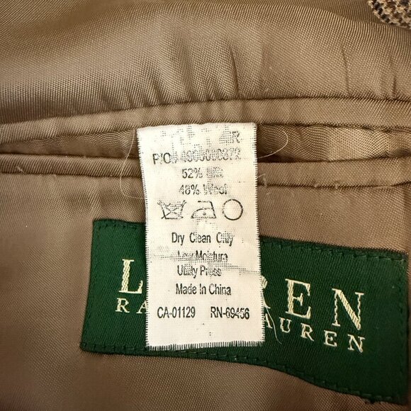 Lauren Ralph Lauren Silk Wool Plaid Sport Coat Dinner Jacket Blazer Mens 48R Tan - Picture 14 of 14